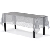 Silver Floral Plastic Table Cover